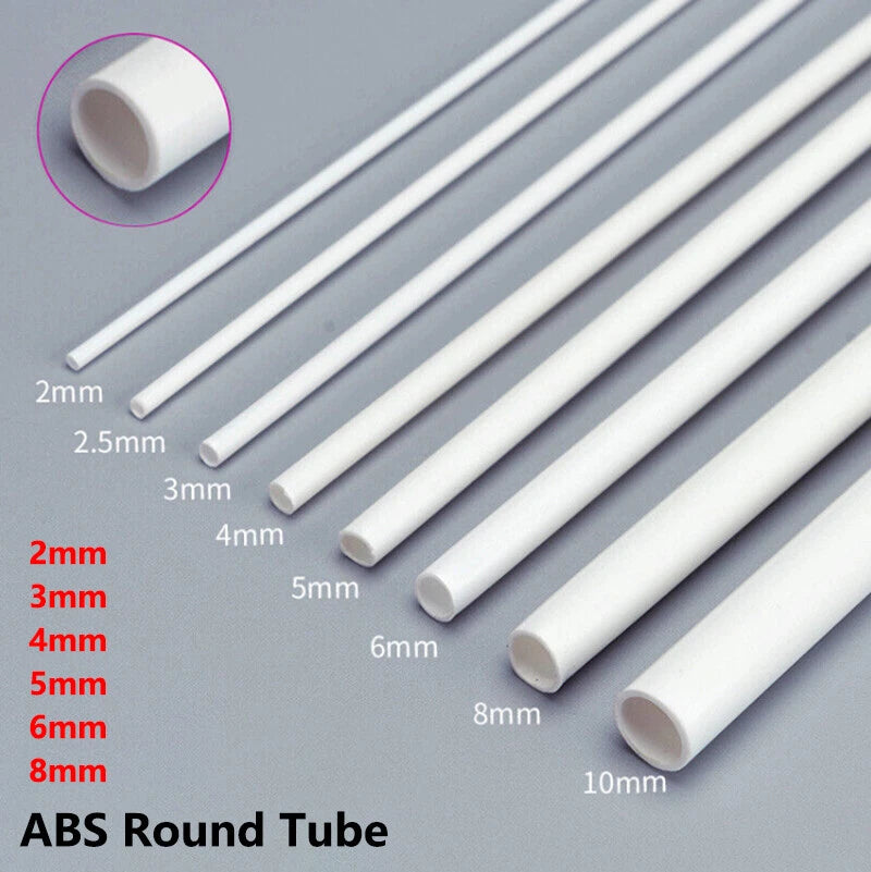 White ABS Round Hollow Tube — Styrene Plastic Pipe for DIY Models & Crafts, 2mm–8mm × 250mm