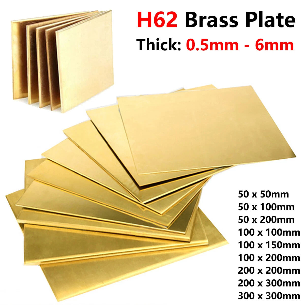 100~300mm CuZn40 H62 Brass Metal Flat Plate Square Sheet Foil Thick 0.5mm - 6mm