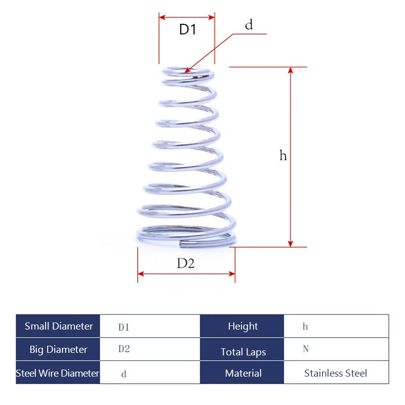 0.8mm Wire Diameter 304 Stainless Steel Conical Cone Compression Spring Springs