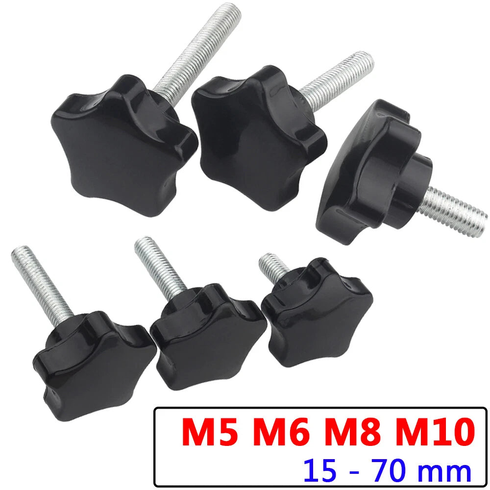M5 M6 M8 M10 Black Plastic Pentagram Star Thumb Screws Hand Knob Bolts 15-60 mm