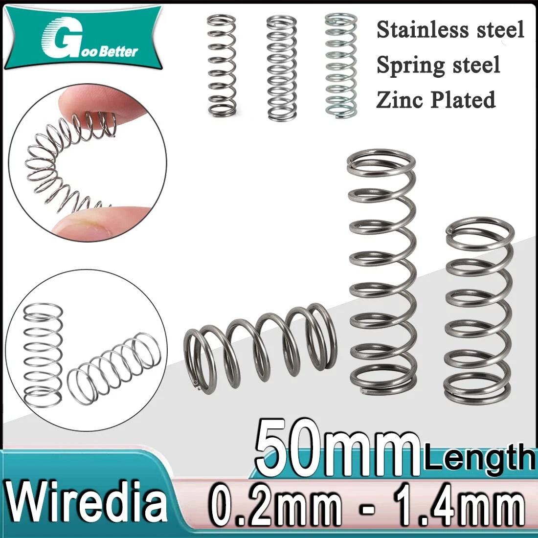 50mm Long Compression Spring 2mm - 25mm Diameter，Pressure- coiled springs