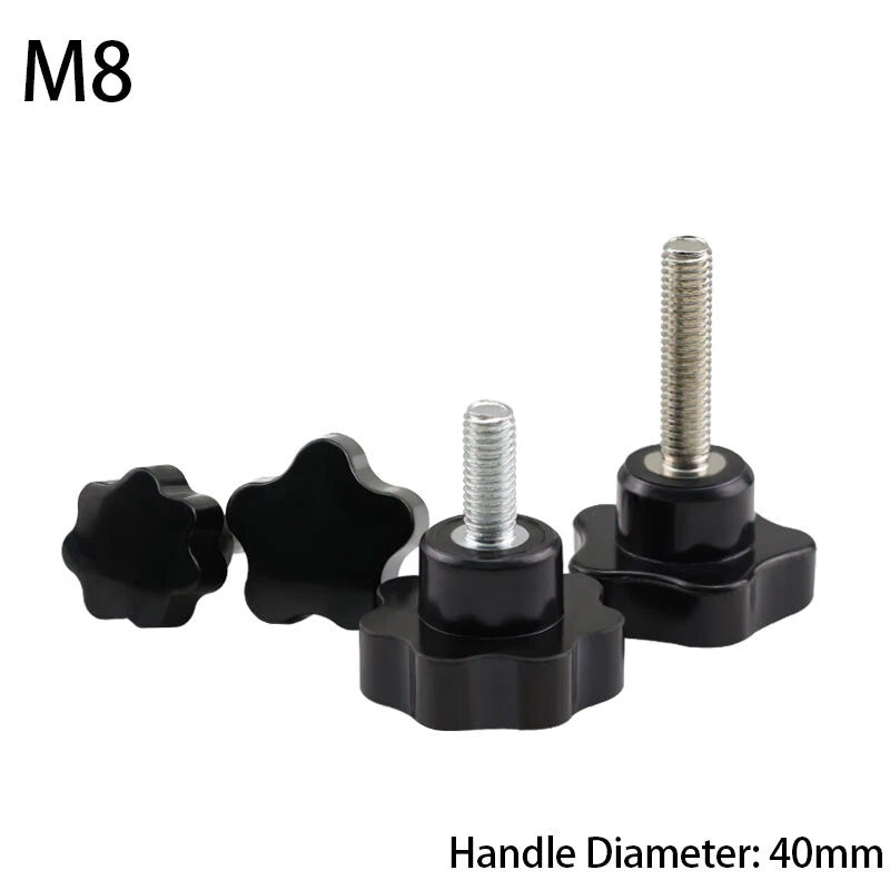 M8 Plastic Black Thumb Screw Male Thread Star Knob Grip Hand Tightening Screws