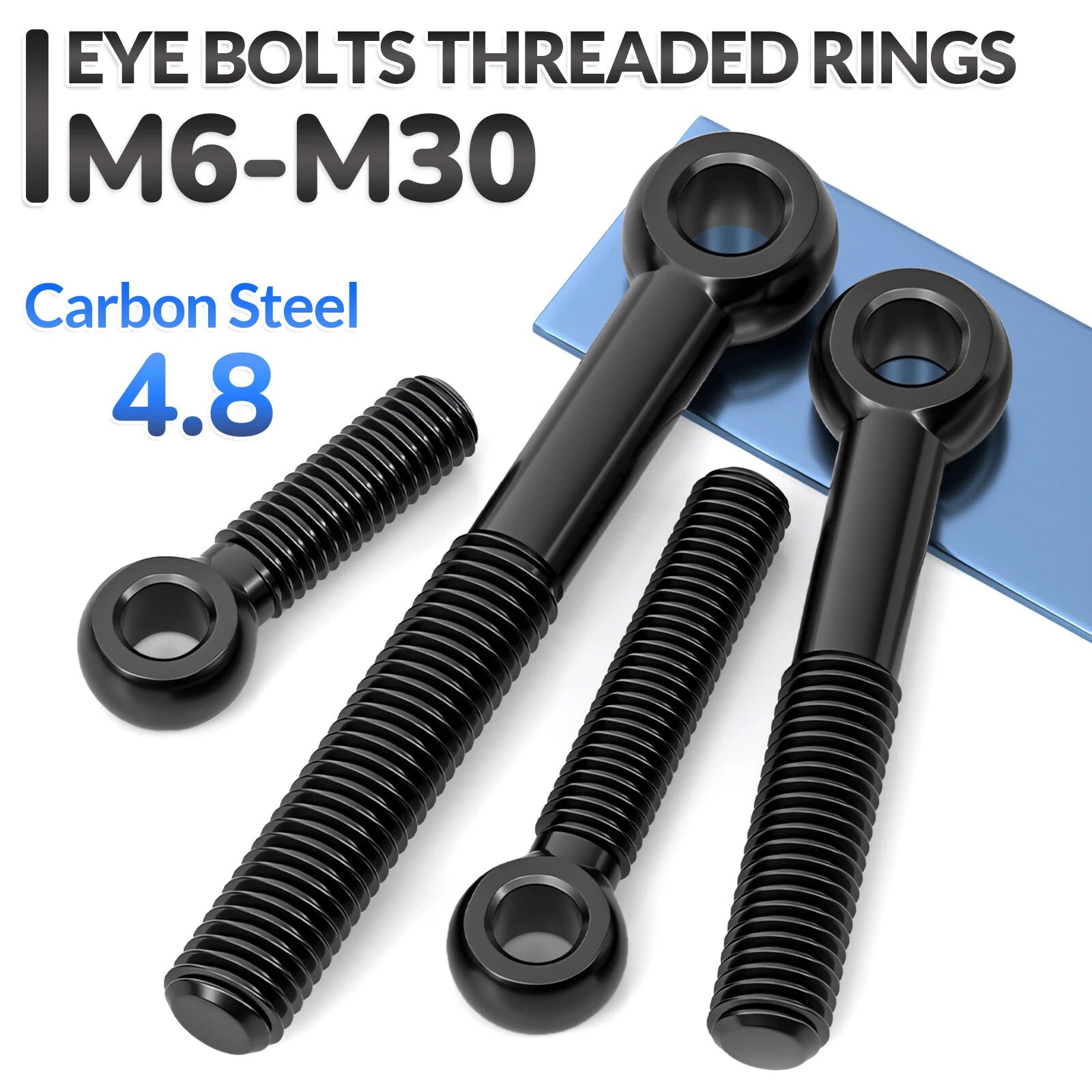 Eye Bolts Threaded Rings 4.8 Carbon Steel Catenary Wire Hanging Eyelet Screws