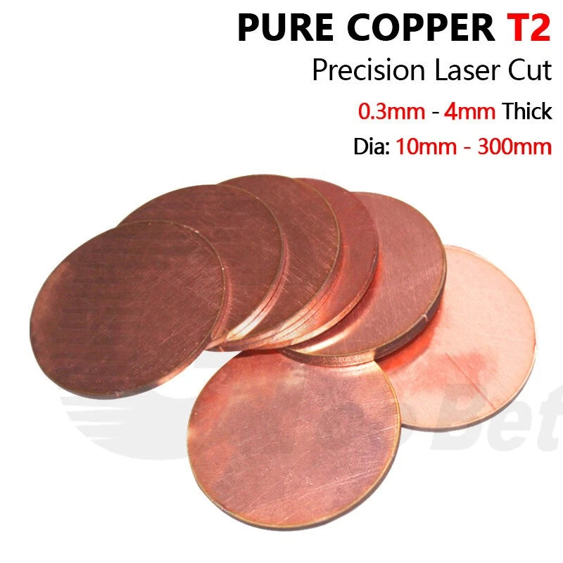 Solid Pure Copper Blank Round Discs T2 Grade Sheet Plate Panel Laser Cut 0.3-4mm