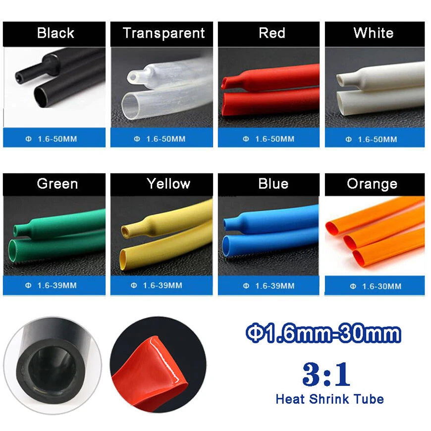 3:1 Heat Shrink Tubing with Adhesive Glue Lining — Φ1.6mm to Φ30mm