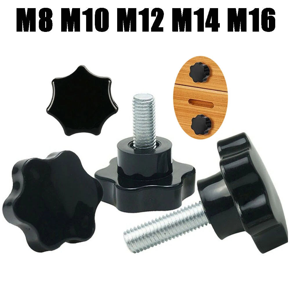 Zinc Plated Thumb Screws Hand Knob Grip Bolt Black Plastic Hexalobular Star Head