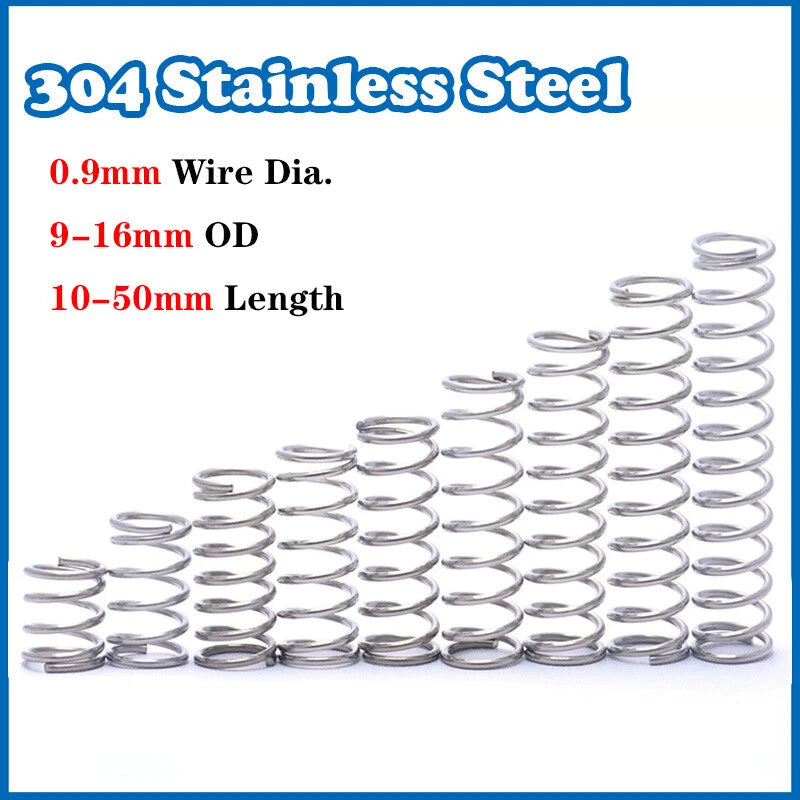Compression Spring 0.9mm Wire Dia 9-16mm Dia 10-50mm Length 304 Stainless Steel