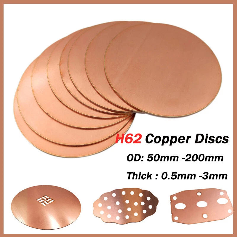 Solid Pure Copper Discs Blank Round Plate Metal Sheet 50-200mm OD 0.8-3mm Thick
