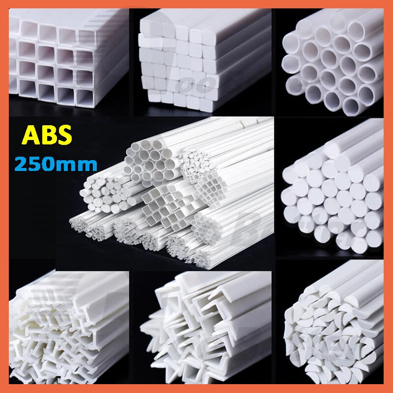 ABS Plastic Rods & Tubes – Round, Square, U/L/H-Profile Styrene Strips 250mm
