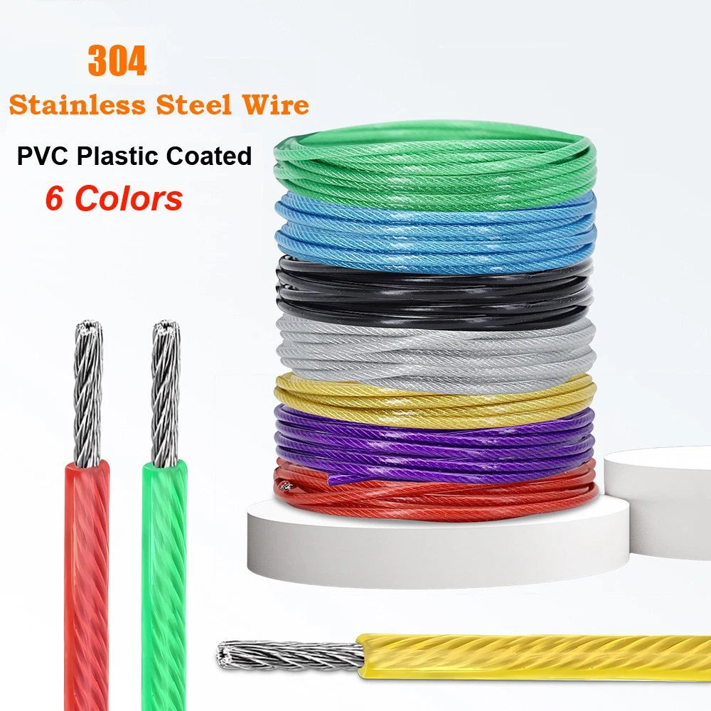 Stainless Steel Wire Rope Metal Cable Rigging 7x7 Pvc Plastic Coated 2,3,4,5,6mm