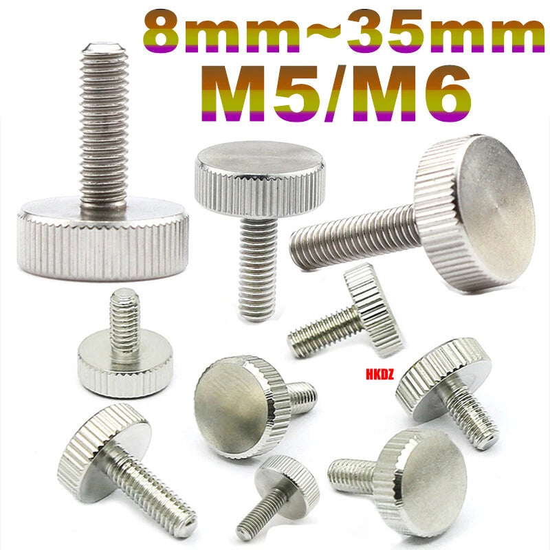 M5 M6 Flat Head Knurled Thumb Screws 303 Stainless Steel 8mm to 35mm Hand Bolts