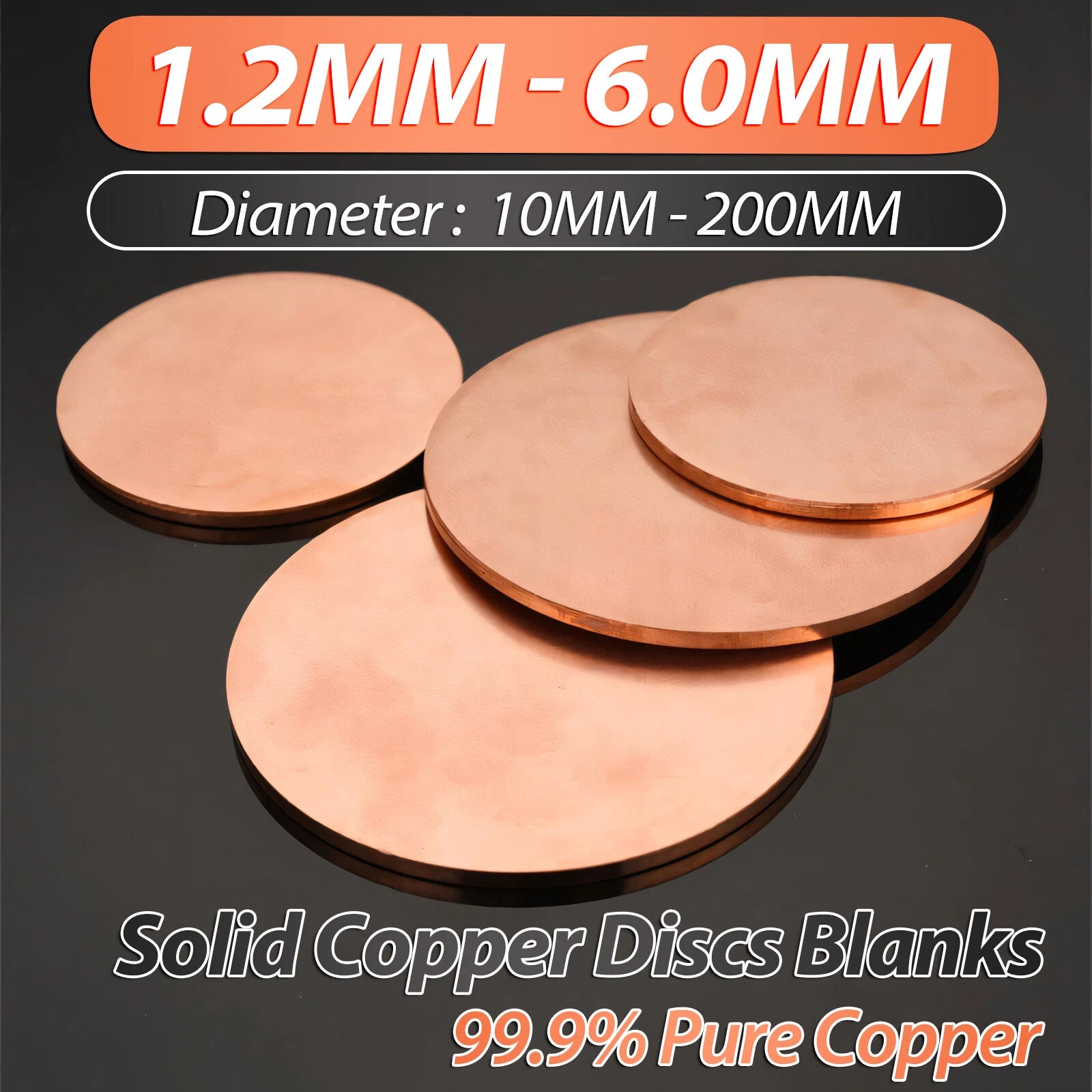 Solid Round Copper Sheet Pure Cu Plate Blanks Metal Discs 10-200mm Thick 1.2-6mm