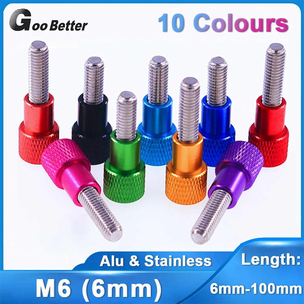M6 Knurled Thumb Screws Aluminium + Stainless Steel Hand Tighten Grip Knob Bolts