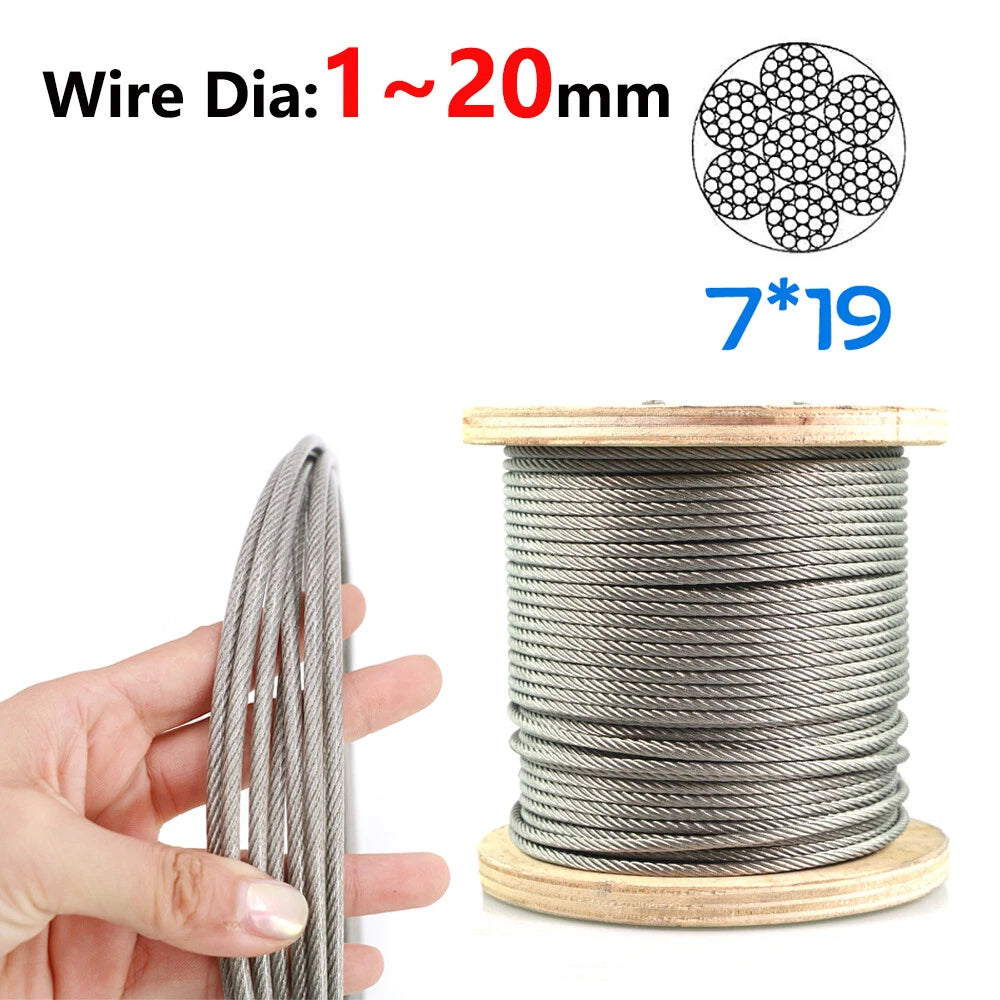 1mm-20mm Stainless Steel Wire Rope Lifting Metal Cable 2/3/4/5/6/8/10/12/14/16mm