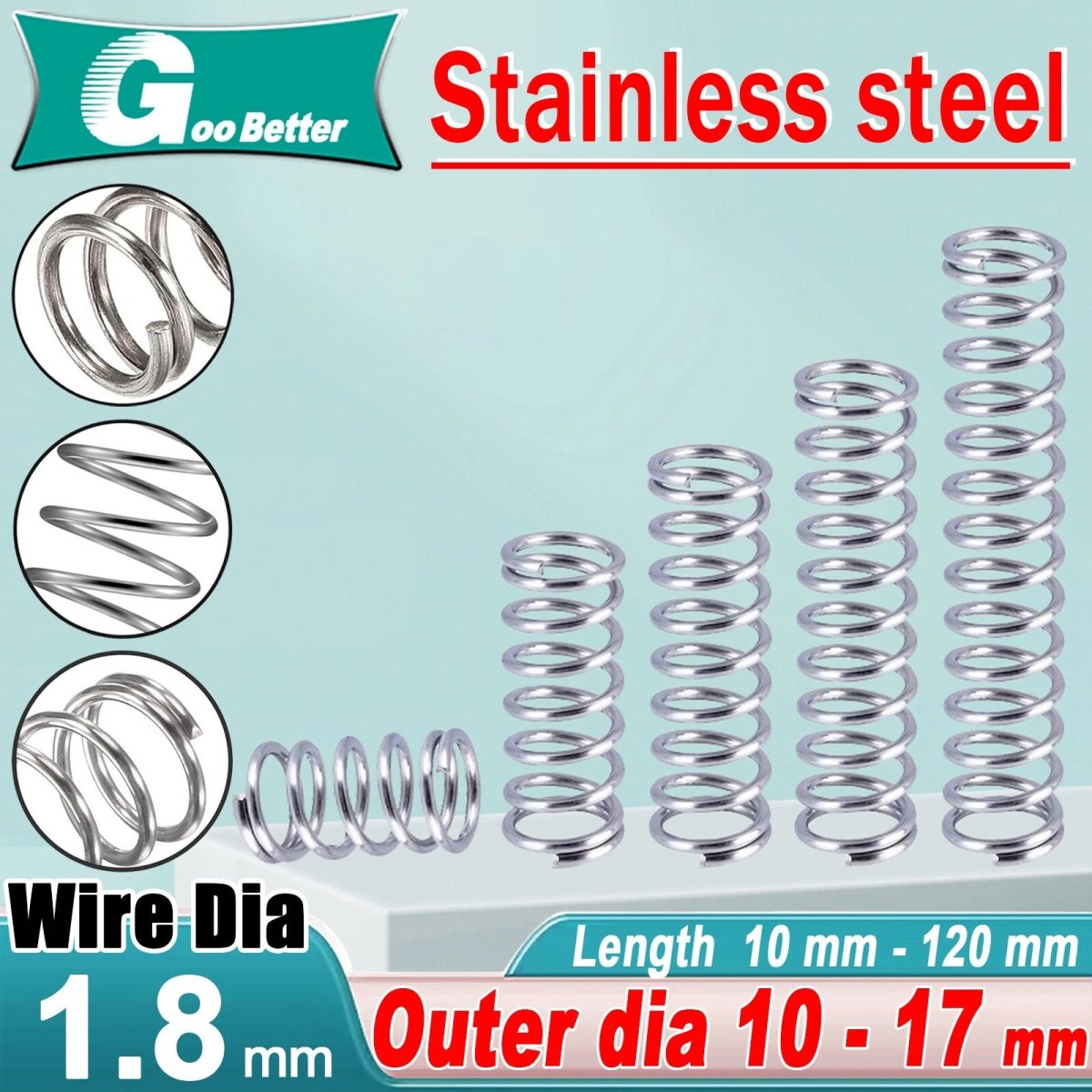 1.8mm A2 Stainles Steel Spring Compression Pressure Springs OD:10 - 17mm L10 - 120mm - HomeDIYer