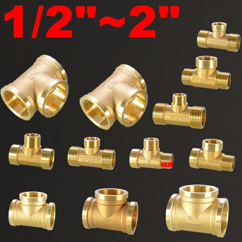 Brass T-Shape Pipe Fittings 1 2"~2" BSP Male Female Thread Tee Connector Adapter