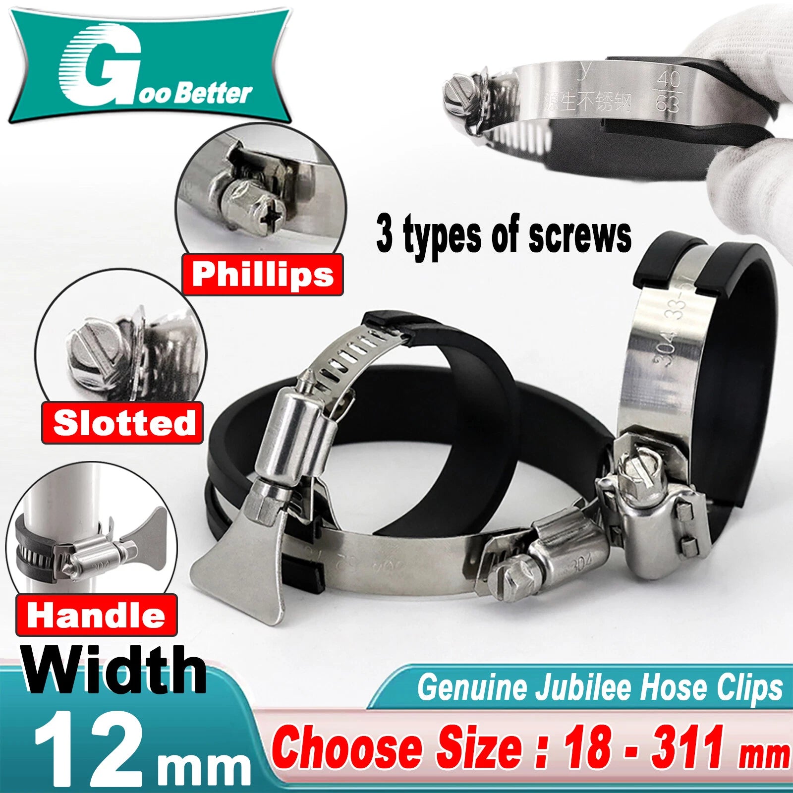 Rubber Lined Hose Clamps Jubilee type For Wiring Pipes Cables - Slotted/Phillips