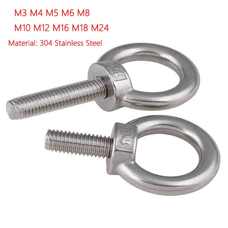 M3–M24 Stainless Steel Eye Bolts with Metric Thread — 304 SS Lifting Eyebolt
