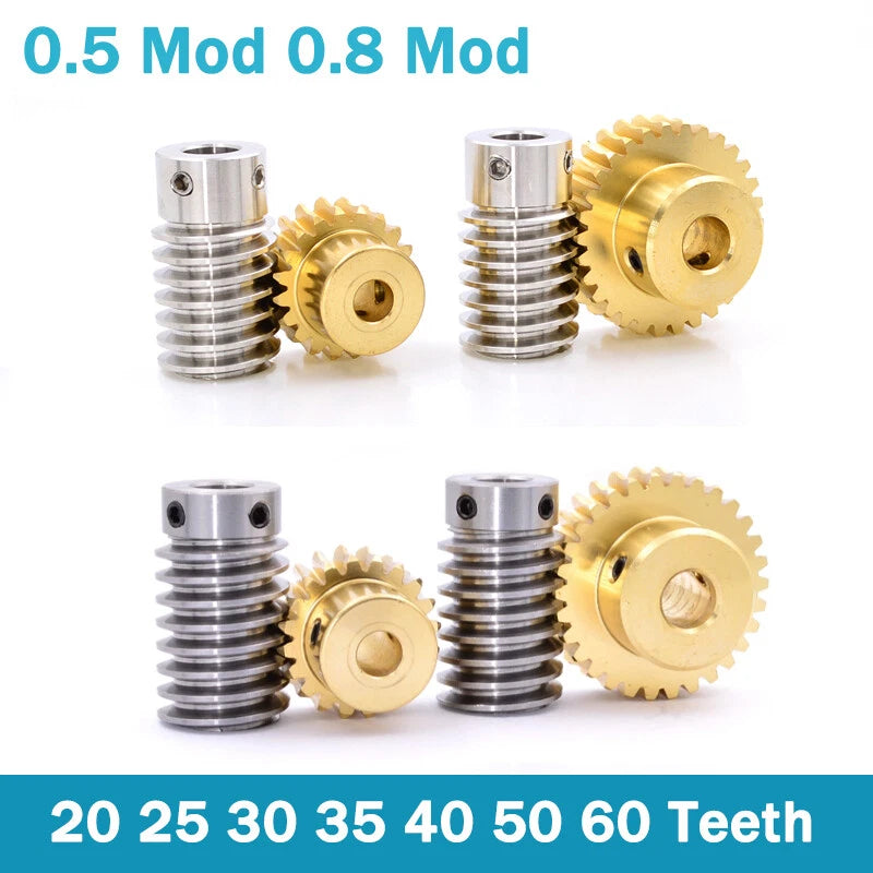 0.5/0.8 Module Worm Gear 20T-60T Teeth Brass Worm Gear Wheel & Worm Gear Shaft