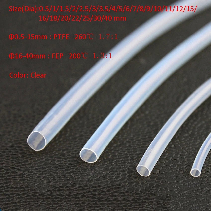 Clear PTFE Heat Shrink Tubing — Φ0.5mm to Φ40mm, 600V Rated, High Temp Insulation - HomeDIYer