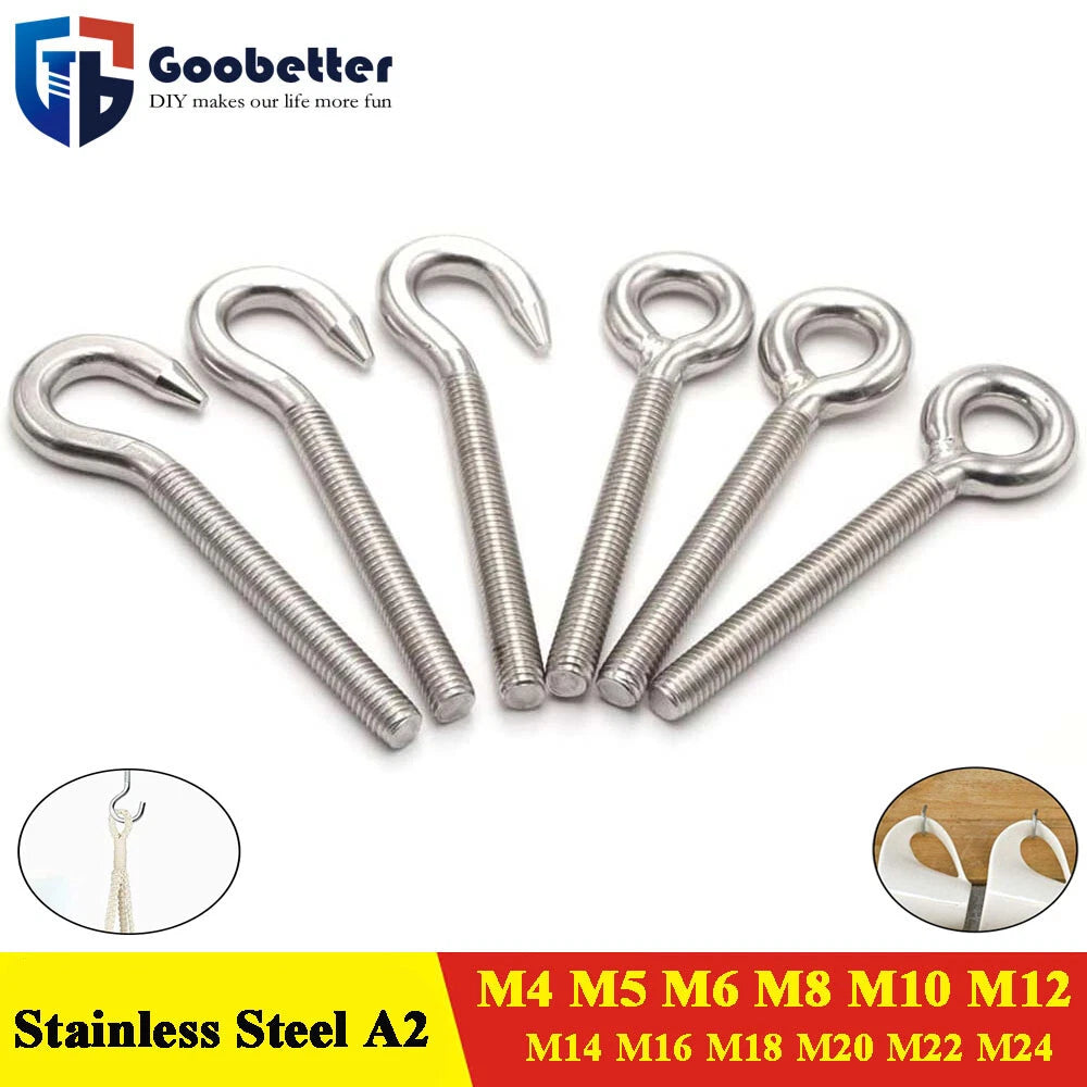 Heavy Duty Stainless Threaded Eye Hook Bolt Ring Bolts for Garden Fence Projects