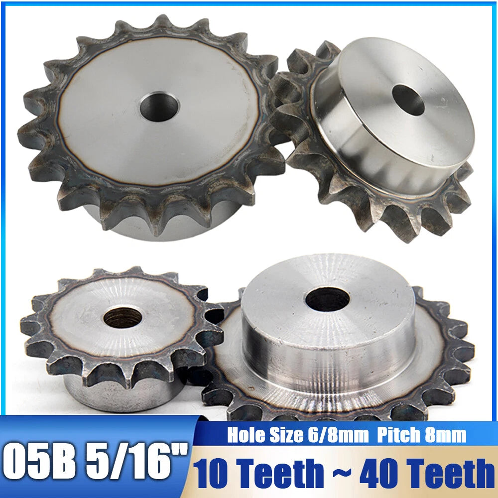 05B 5/16" Steel Roller Chain Sprocket Wheel Pitch 8mm 10~40 Teeth Process Hole