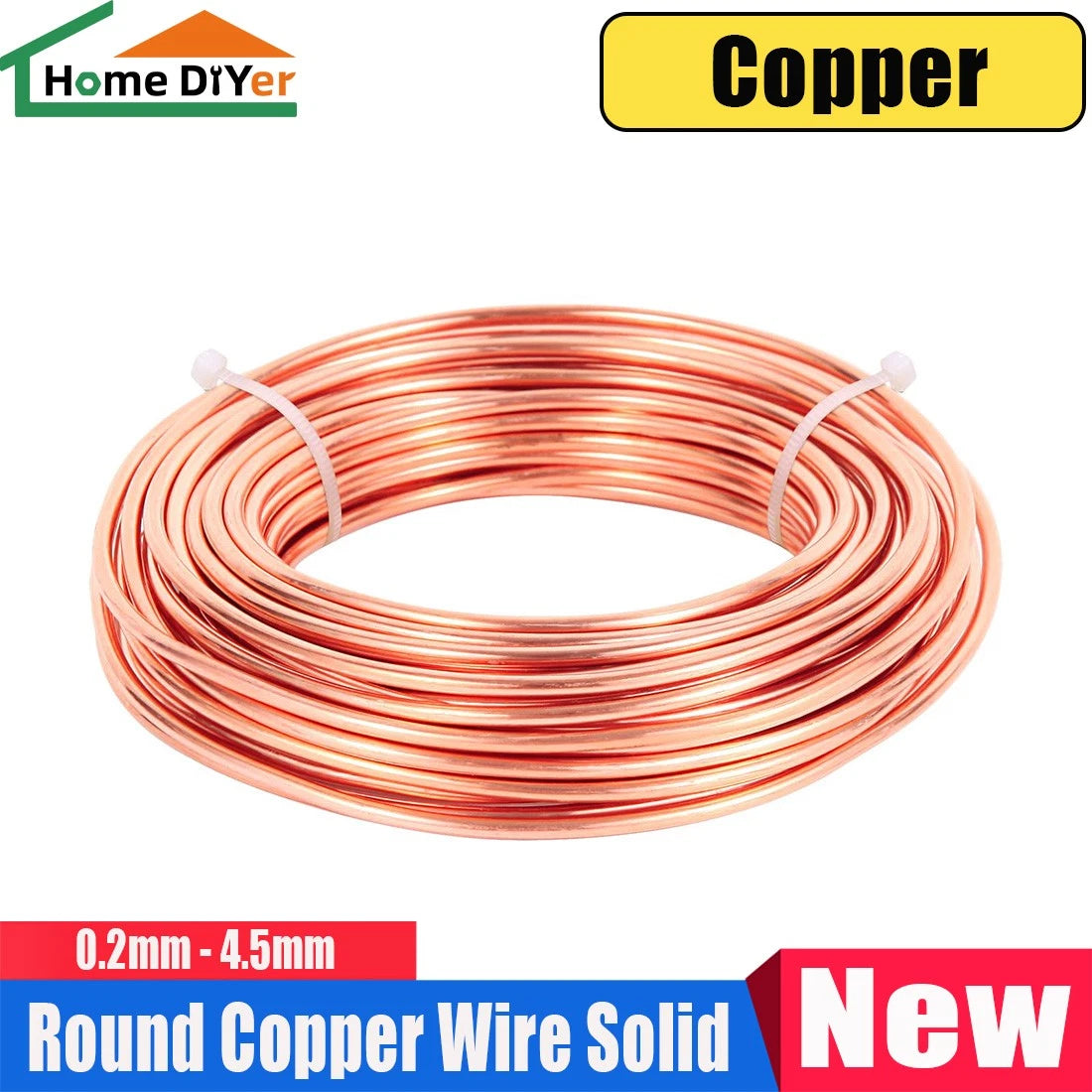 1M Round Copper Wire Solid 0.2-4.5mm Bendable Metal Wire Jewellery Craft Making