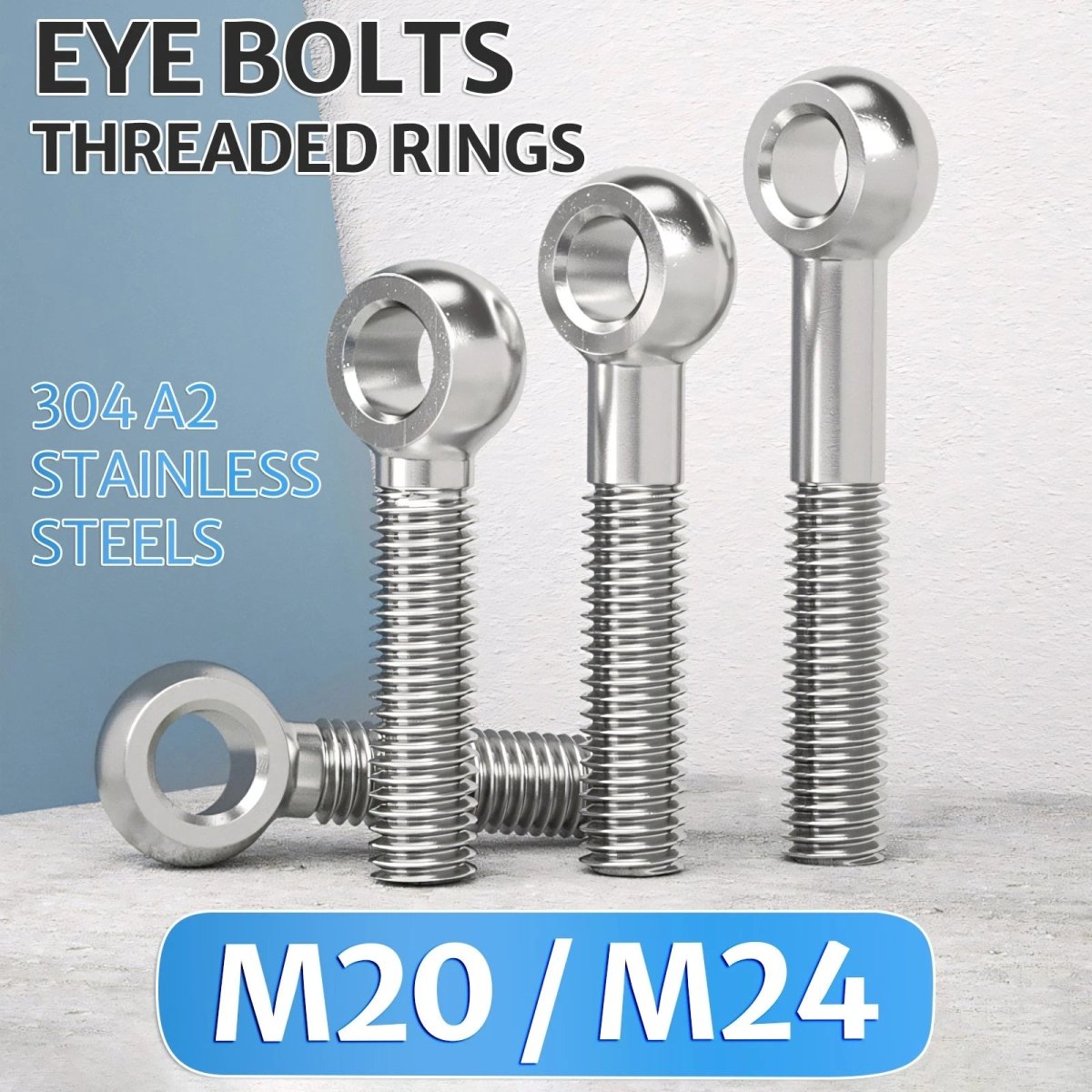 M20/M24 Stainless Steel A2 Eye Bolts – Threaded Ring for Catenary Wire & Hanging - HomeDIYer