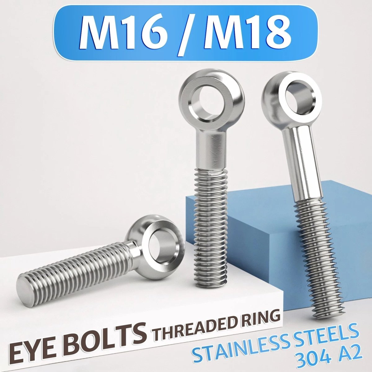 M16 M18 Stainless Steel A2 Eye Bolts – Threaded Ring for Catenary Wire & Hanging - HomeDIYer
