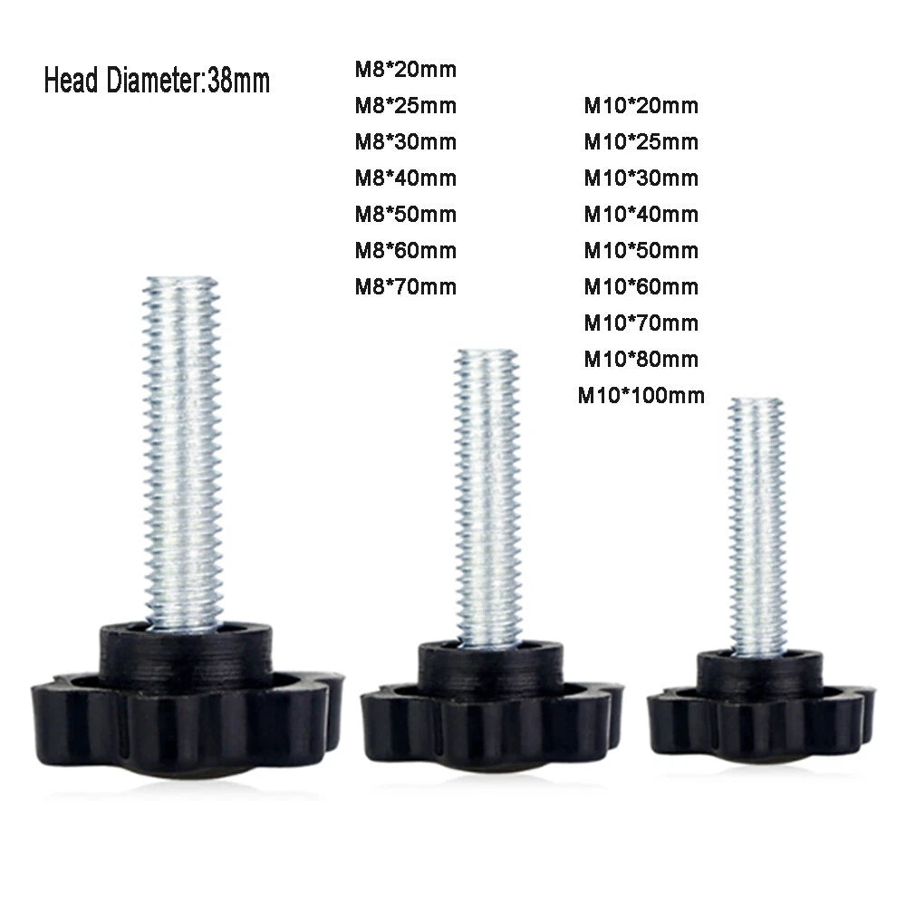 M8 M10 Thumb Screws Hand Knob Grip Bolts Black Plastic Hexalobular Star Head