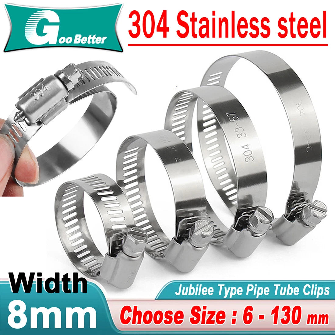 Hose Clips Pipe Clamps - Stainless Steel - jubilee type - 304ss - American clamp