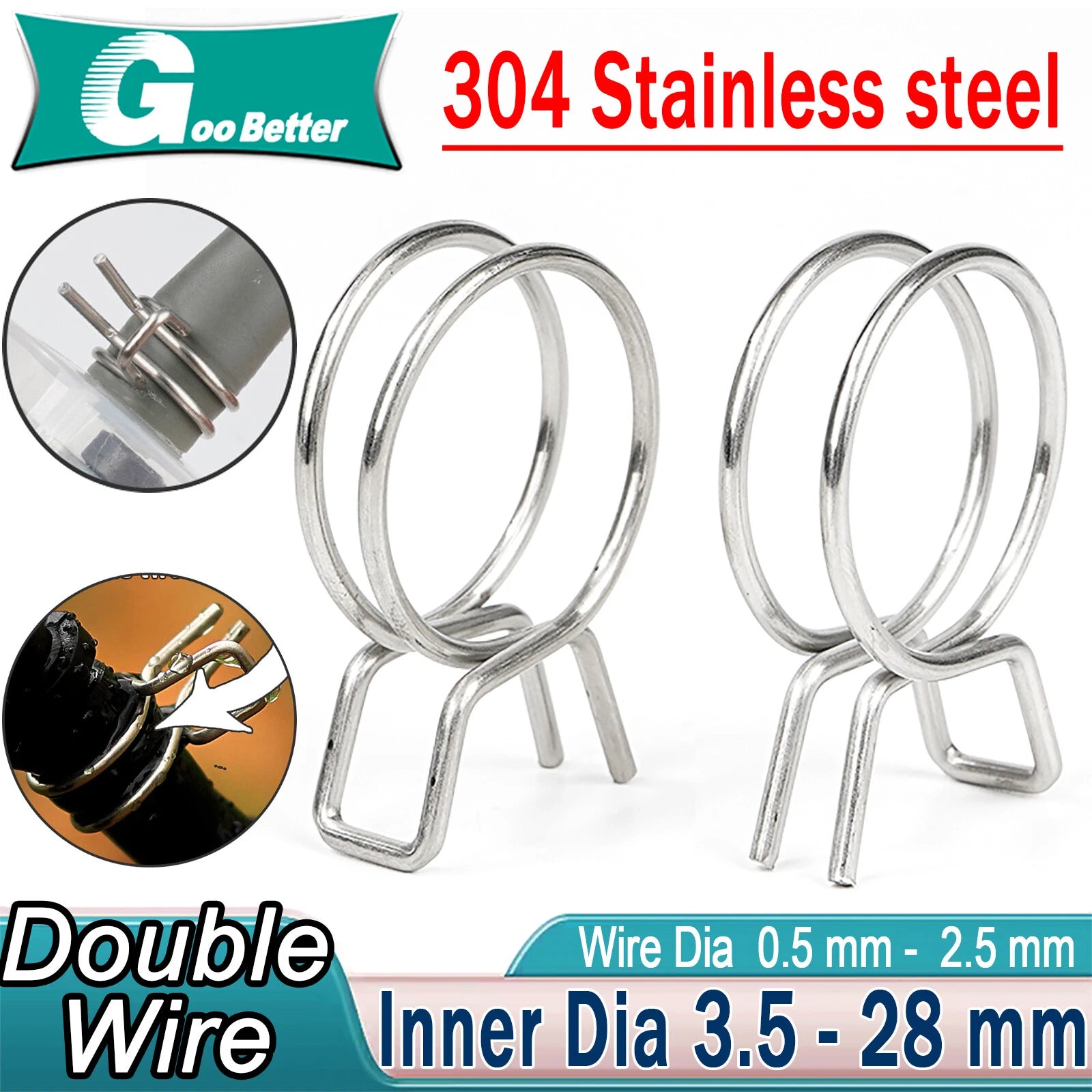 New Double Wire Fuel Hose Spring Clips Silicone Pipe Clamps Air Band Vacuum Tube
