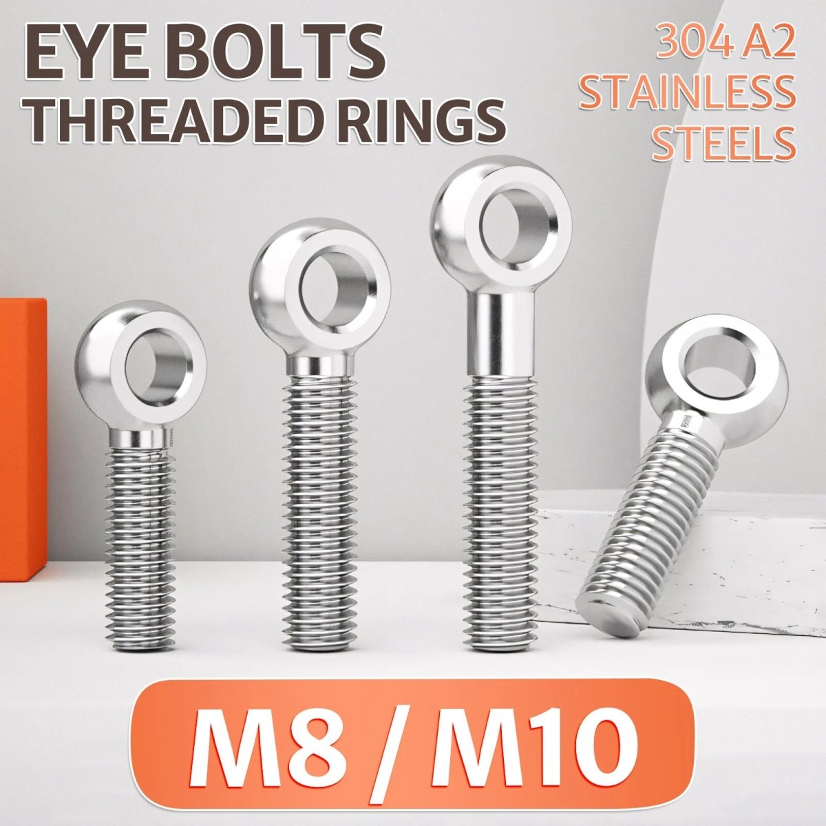 M8 M10 Stainless Steel Eye Bolts A2 — Threaded Ring Screws for Catenary Wire & Hanging - HomeDIYer