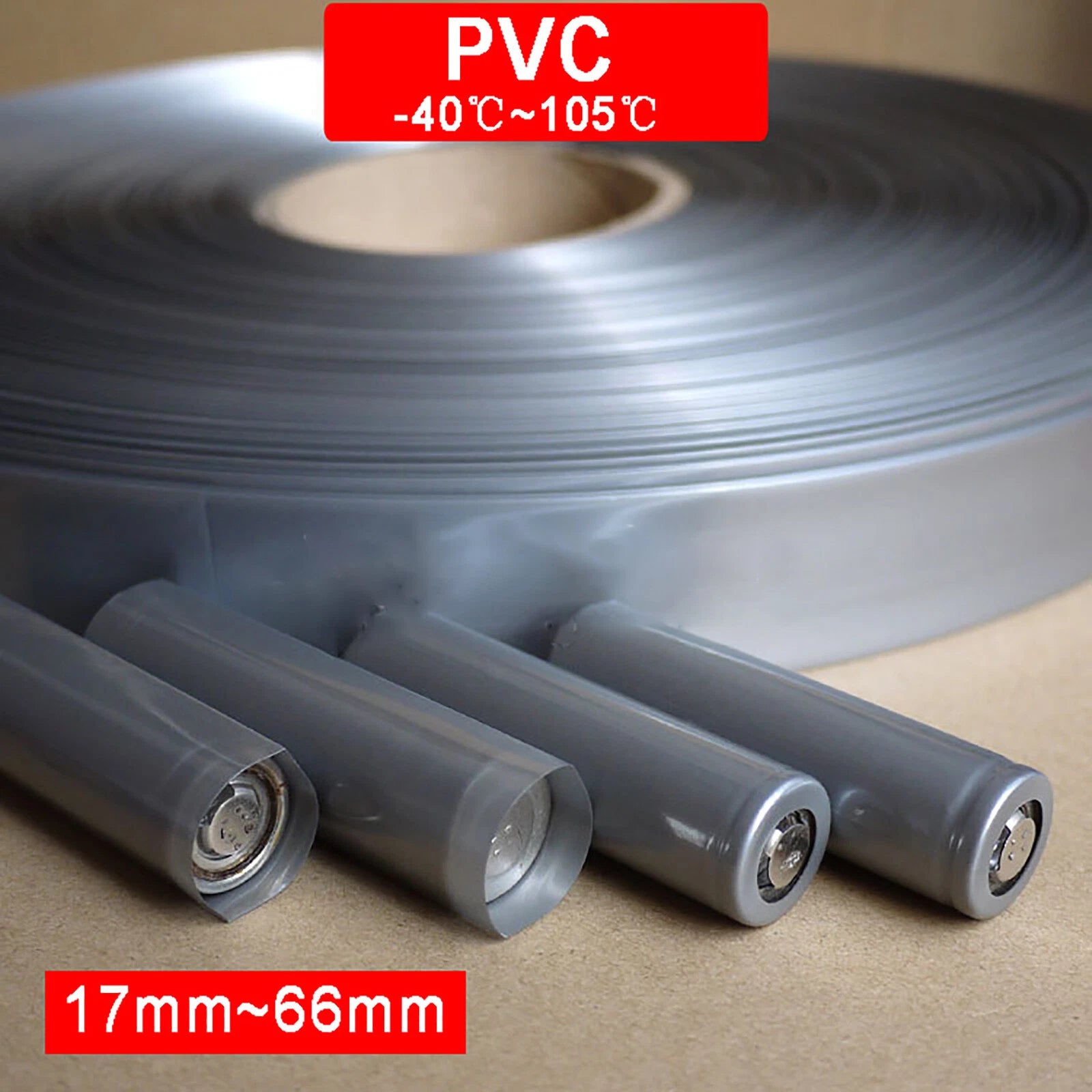 Silver PVC Heat Shrink Tubing — Flat Width 17mm to 300mm, Sold by the Meter