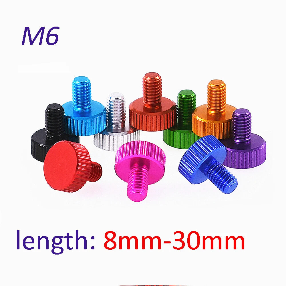 Knurled Thumb Screws M6*8-30mm Aluminum Alloy DIY Hand Tighten Grip Knob Bolts