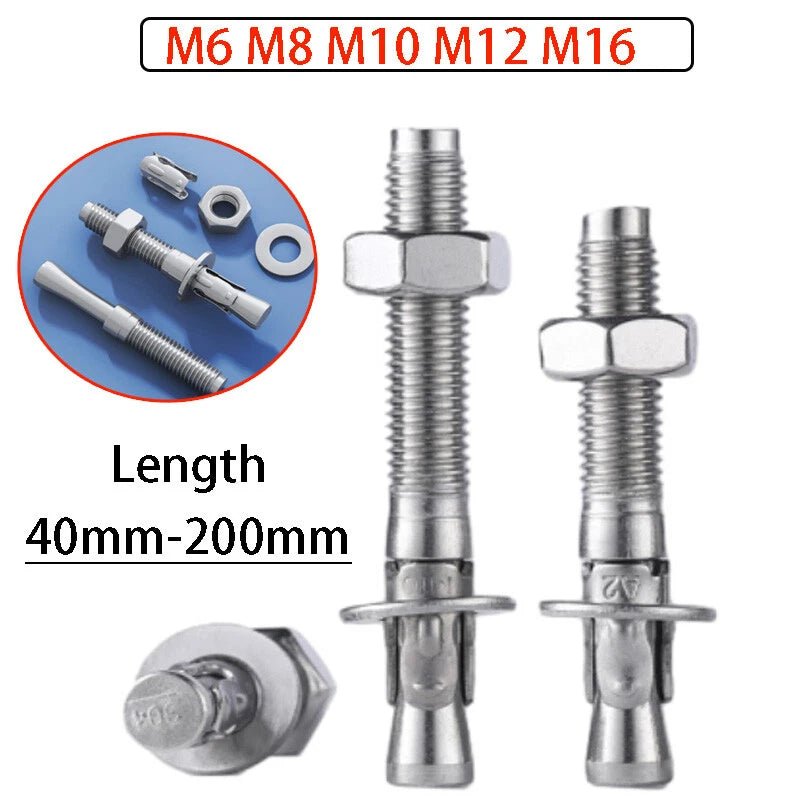 Stainless Steel Through Bolts – Wall Expansion Anchor Bolts M6 M8 M10 M12 M16 - HomeDIYer