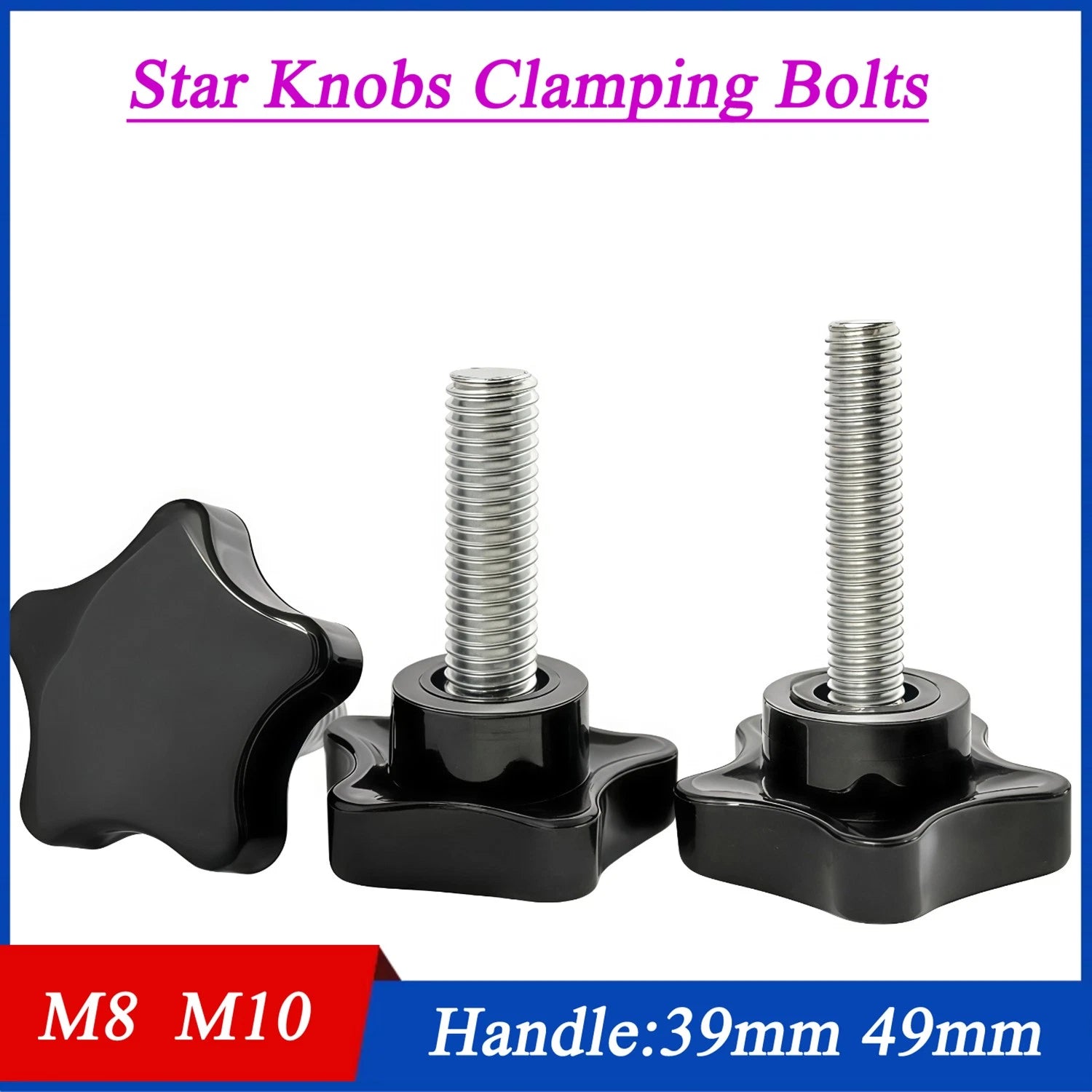 Plastic Star Knobs Clamping Bolts Thumb Screws Machine Handle Black M8 M10