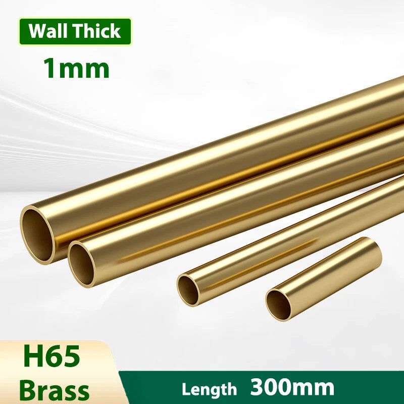 H65 Brass Round Tube — 1mm Wall, 300mm Length | OD 20.5mm–80mm
