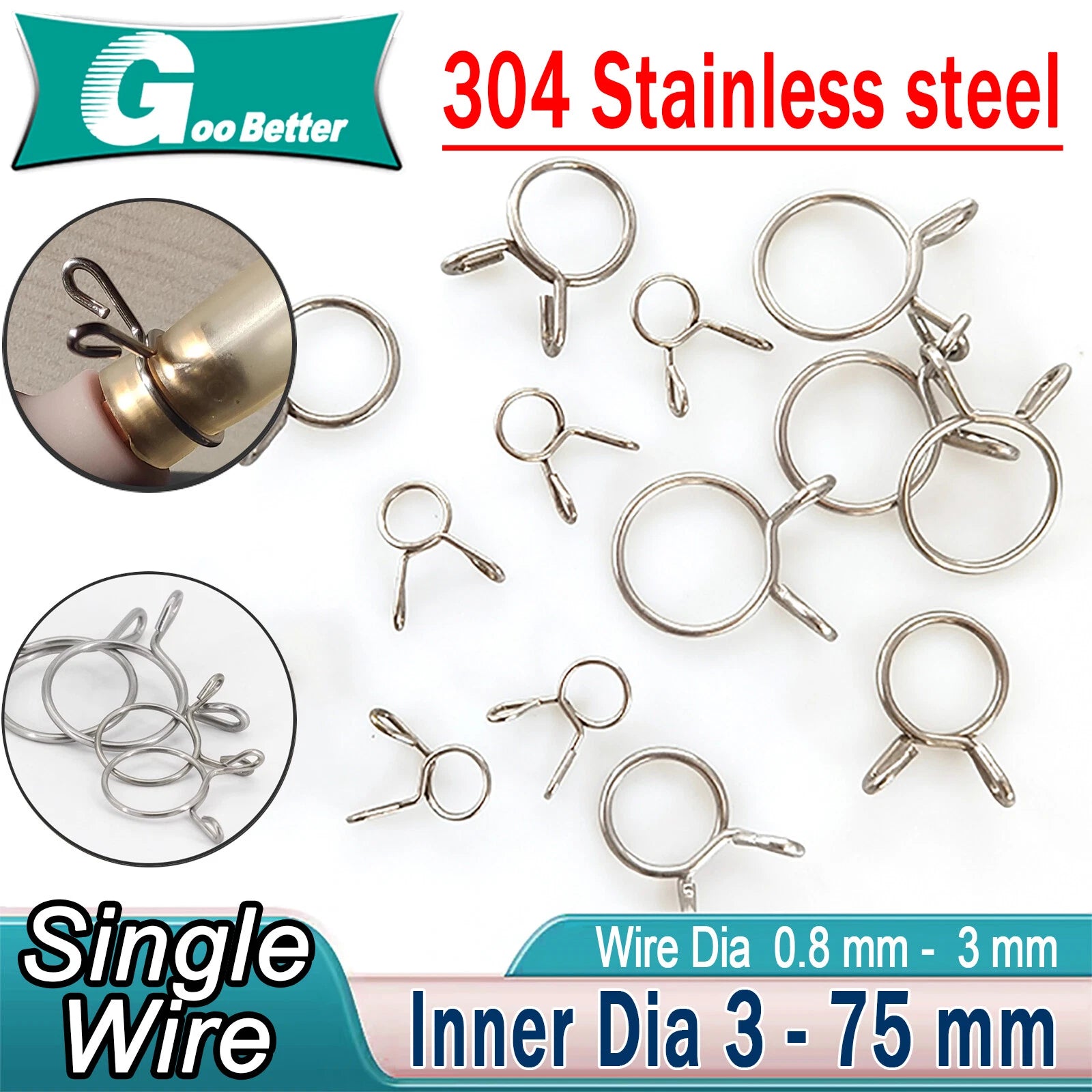 New Single Wire Fuel Hose Spring Clips Silicone Pipe Clamps Air Band Vacuum Tube