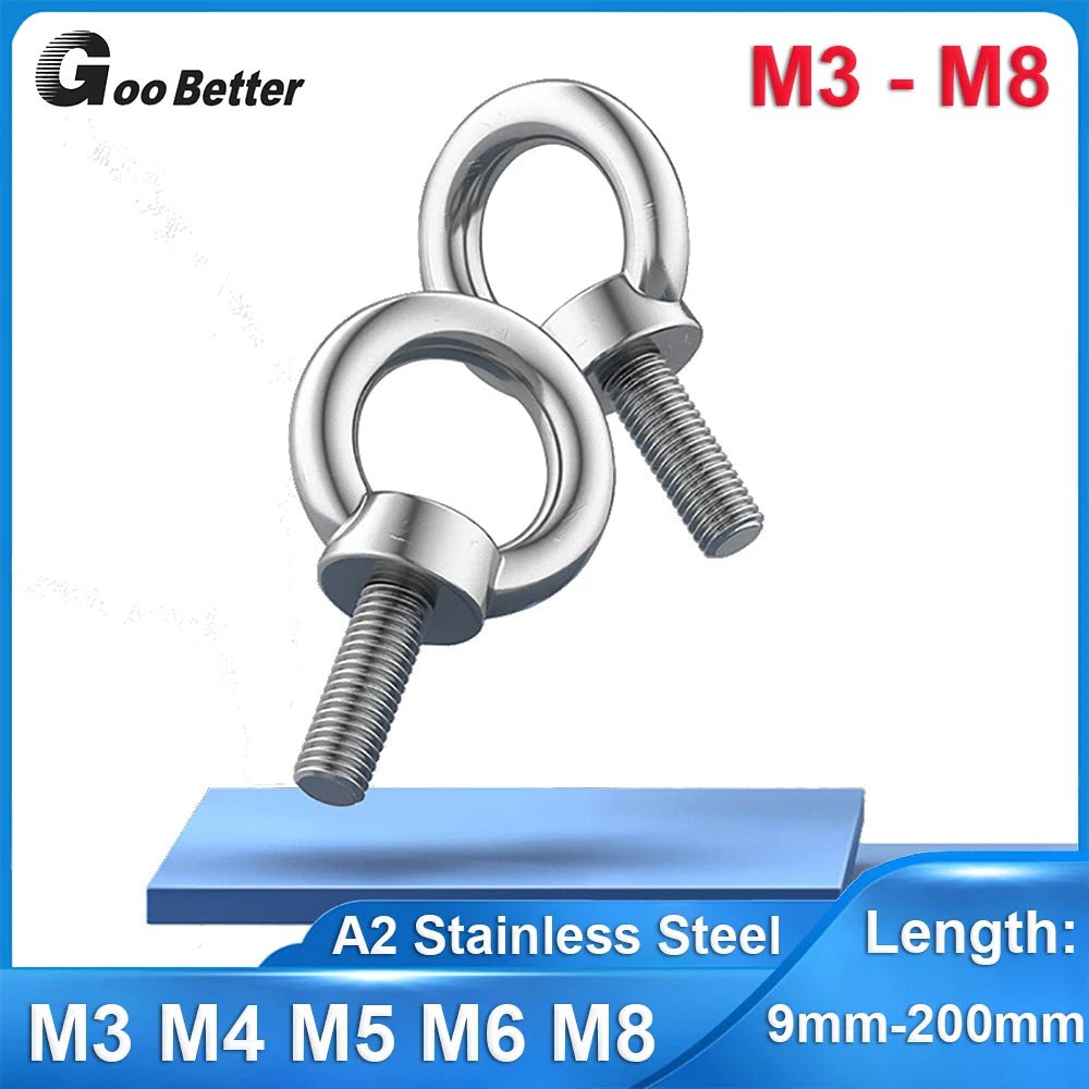 A2 Stainless Steel Lifting Eye Bolts DIN 580 — M3 M4 M5 M6 M8, 9mm–200mm - HomeDIYer