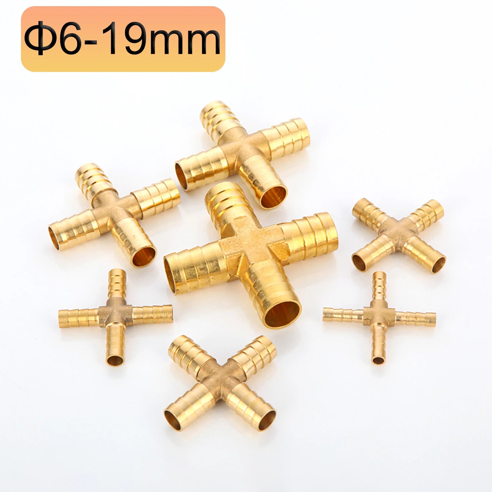 Brass Cross 4-Way Hose Barbed Fitting | Air Water Oil Gas | 6mm 8mm 10mm 12mm