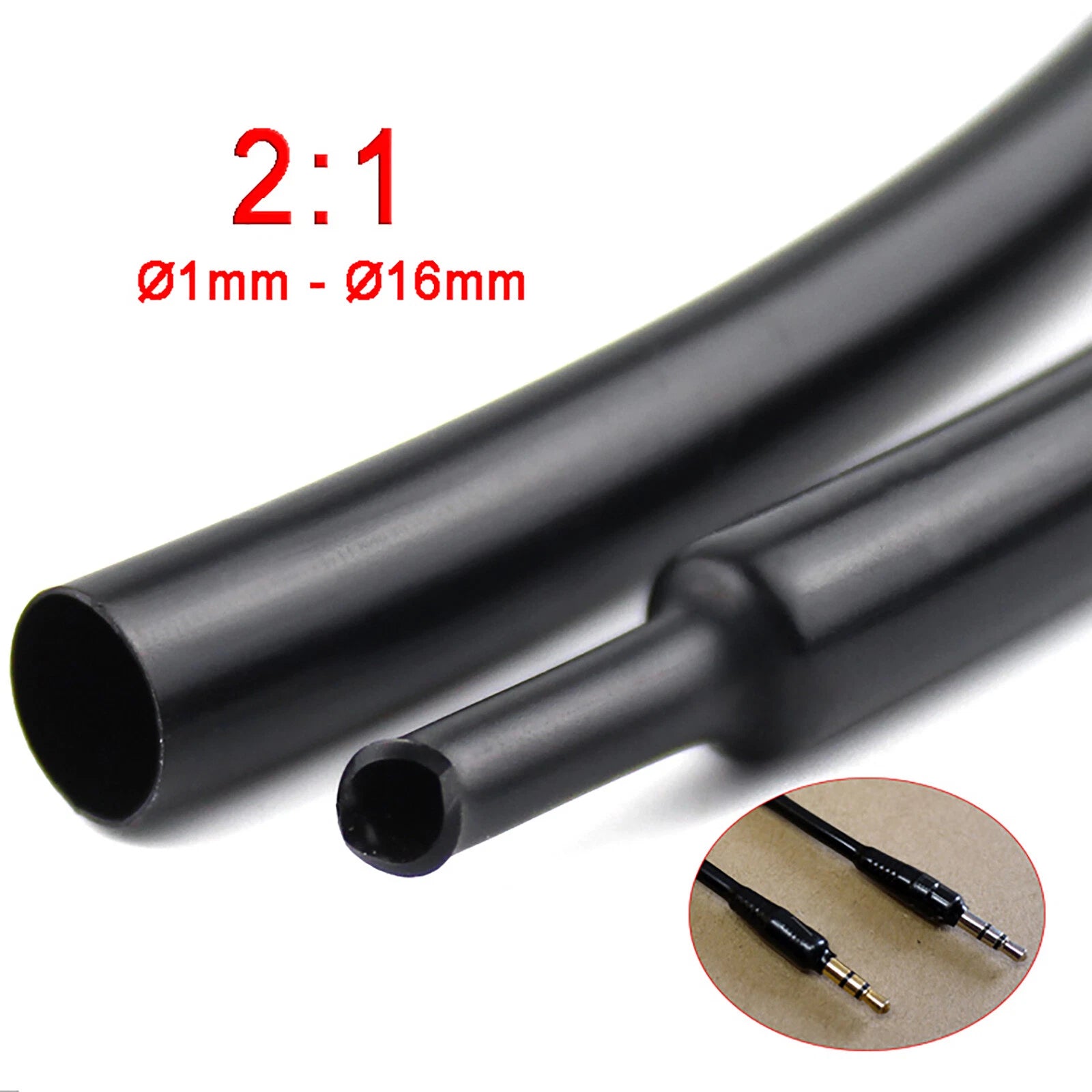 Black Heat Shrink Tubing 2:1 — Electrical Wire Sleeving for Audio, Headset & DIY Wiring