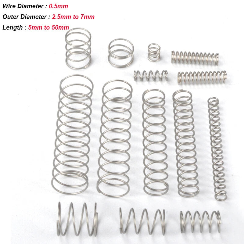 10Pcs Miniature Compression Pressure Springs A2 Stainless Steel Wire Dia 0.5mm