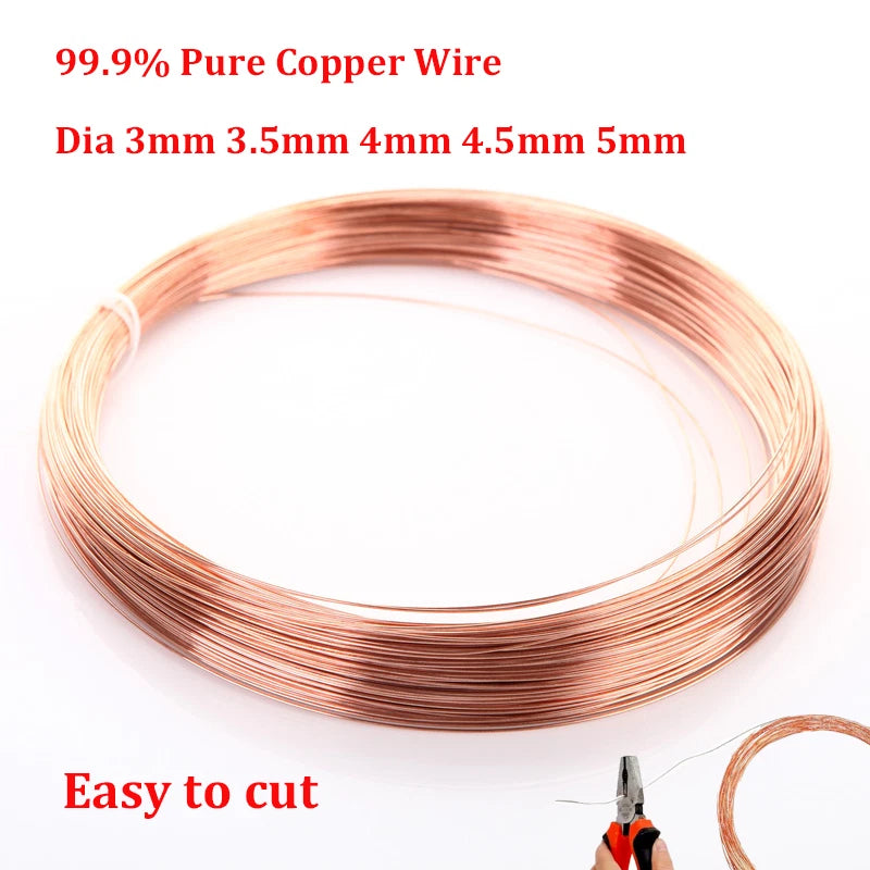 Pure Copper Round Solid Bare Wire 3mm 3.5mm 4mm 4.5mm 5mm Craft DIY