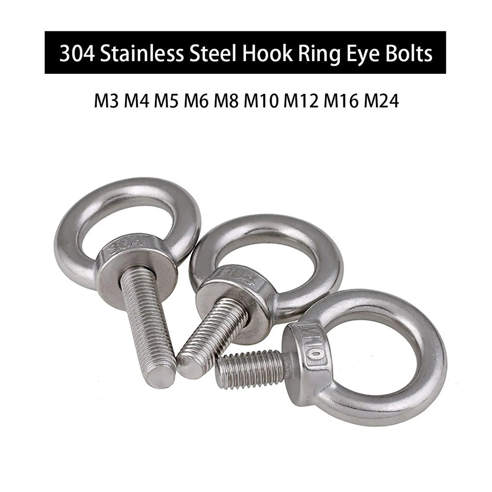 A2 Eye Bolts 304 Stainless Steel Hook Ring Screw — M3 M4 M5 M6 M8 M10 M12 M16 M18 M24 - HomeDIYer