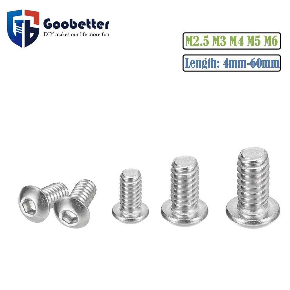M2.5-M6 Button Head Socket Cap Screws Metric Allen Bolts - 100 Pack
