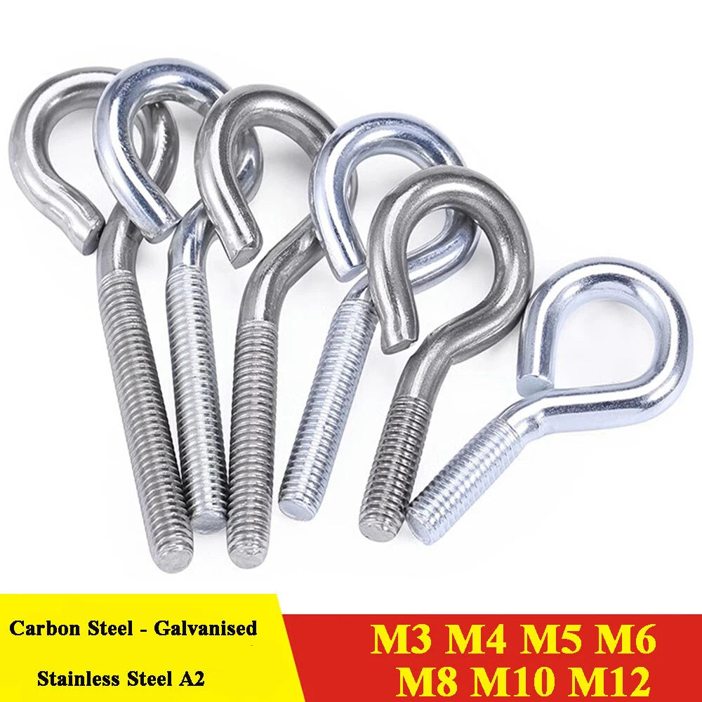 Galvanised Eye Screws Hooks Eye Bolts Closed Screws Rod Stainless Threaded Rings