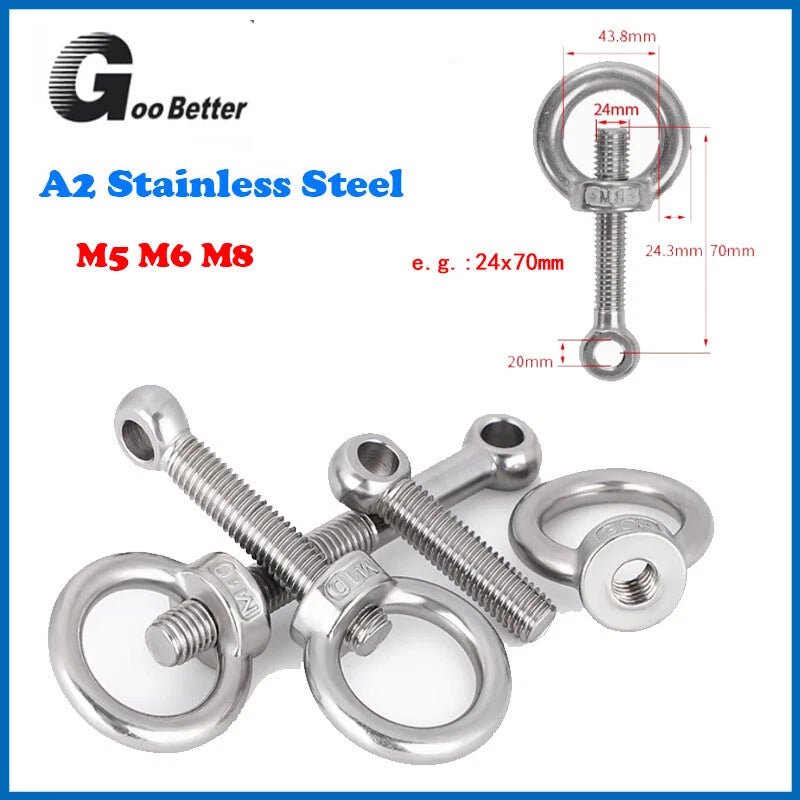 M5 M6 M8 Forged Eye Bolts with Eye Nut — 304 Stainless Steel, Multiple Lengths - HomeDIYer