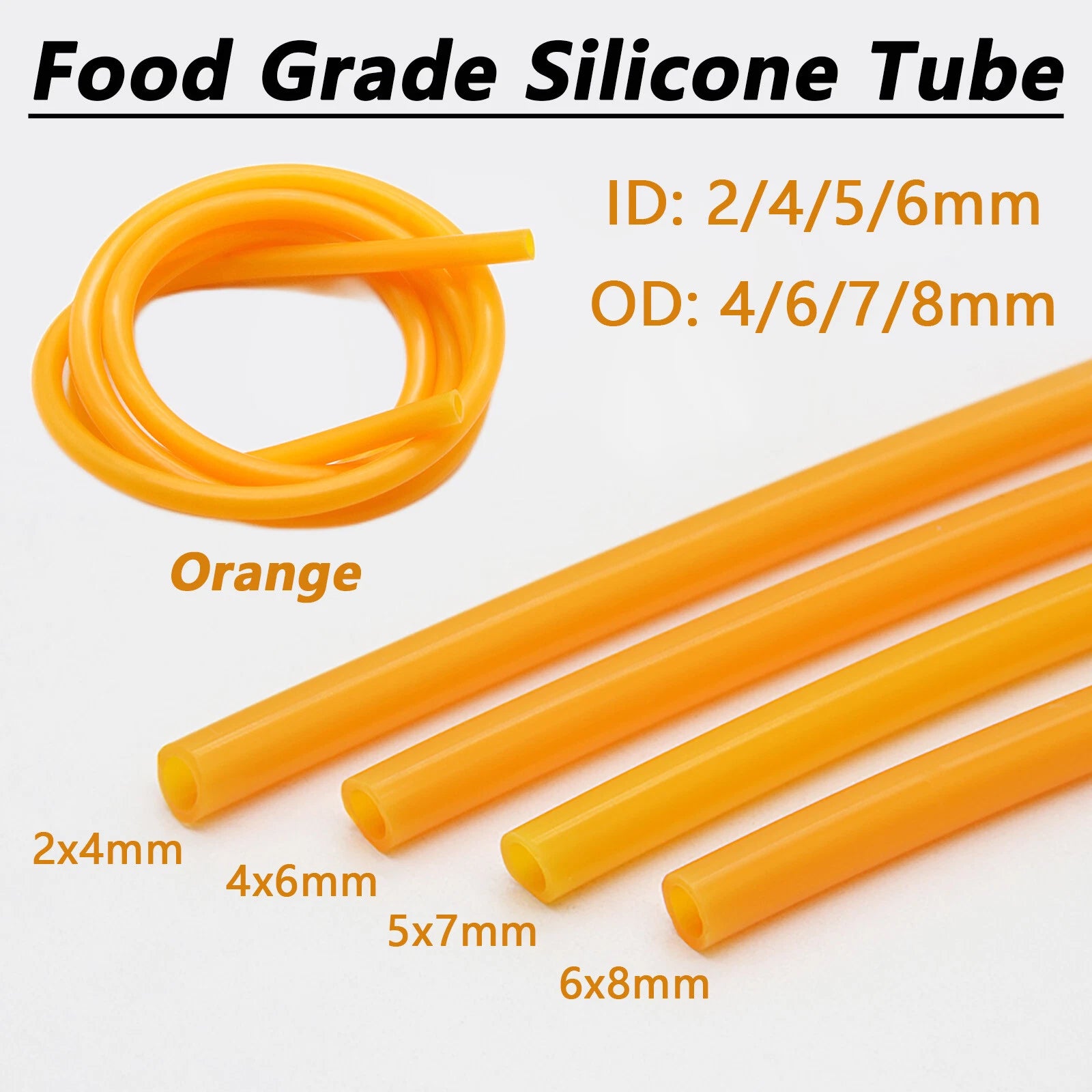 Food Grade Silicone Tubing — Flexible Rubber Hose Pipe, ID 2mm–6mm, OD 4mm–8mm