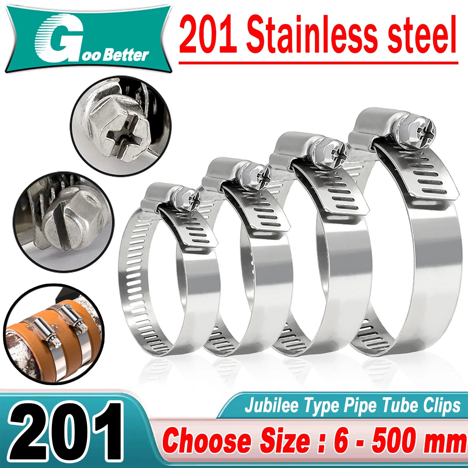 Stainless Steel Hose Clamps Jubilee Type Pipe Tube Clips 201steel 6mm To 289mm